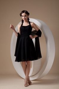 Beautiful Black Chiffon Halter Quinceanera Dama Dress with Ruches