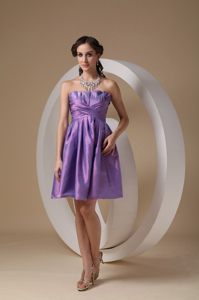 Lavender Mini Taffeta Quinceanera Dama Dress with Ruches 2014