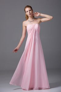 Santa Maria CA Ruched Long Quinceanera Dama Dress of Pink Chiffon