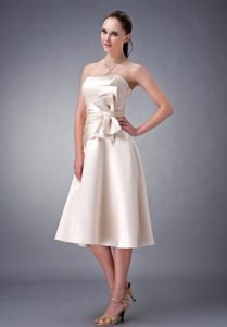 Ruching Strapless Sweet Sixteen Dresses Tea-length in Champagne