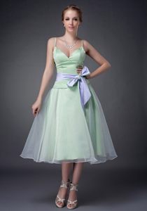 Apple Green Sweet 15 Dresses Organza Spaghetti Straps Bowknot