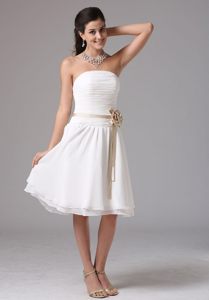 Princess White Ruched Dress For Quinceanera Hand Made Flowers