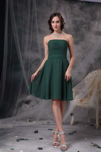 Dark Green Chiffon Dress For Quinceanera Knee-length with Bow