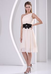 Short One Shoulder Champagne Hand Made Flower Belt Dama Dress