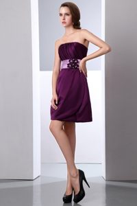 Chic Dark Purple Pleated Satin Mini Hand Made Flower Dama Dress