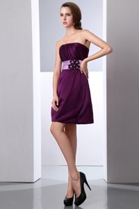 Chic Dark Purple Pleated Satin Mini Hand Made Flower Dama Dress