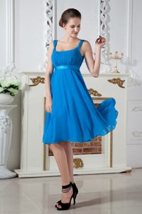 Chiffon Straps Teal Empire Knee-length Quinceanera Dama Dresses