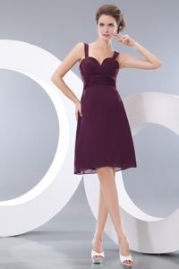 SHORT Burgundy Straps A-line Chiffon Ruched Dama Dress in Metz