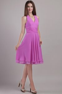 Chiffon Halter Lavender Empire Short Dama Dress in Tours France