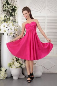 Hot Pink Empire Taffeta Short Strapless Dama Dress with Ruching