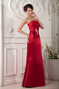 Strapless Satin Red Column Dama Dress with Beading in Grenoble