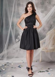 Limoges France One Shoulder Black Mini-length Dama Dress Ruched