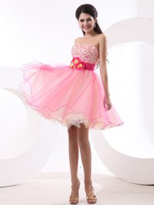 Beading Strapless Hand Made Flowers Layers Organza Junior Prom Dress
