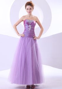 Appliques and Beading Lavender Tulle Ankle-length Prom Cocktail Dress