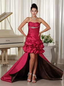 Popular Side Zipper Red Pick Ups Flowers Long Prom Dress