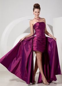 plus size Strapless Ruched Fuchsia Watteau Train Prom Dress