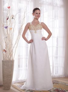 Empire White Beaded Prom Holiday Dress with Crisscross Back