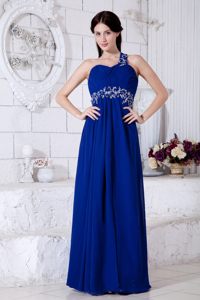 Royal Blue Appliques One Shoulder Chiffon Prom Evening Dress