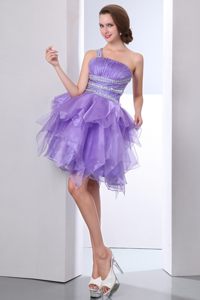 Lavender One Shoulder Prom Evening Dresses with Beading and Ruches