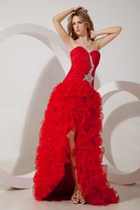 Exclusive High-low Ruffled Red Prom Dress with Rhinestones