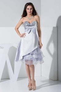 Sequined and Ruffled Silver Dresses for Prom with Bowknot 2014