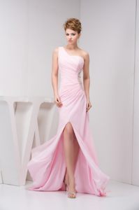 One Shoulder Ruches High Slit Beading Cutouts Dresses for Prom