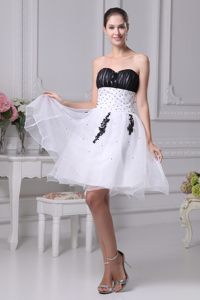 White and Black Organza Dresses for Prom Princess with Appliques