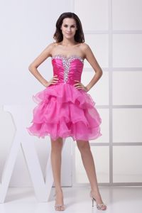 Beaded and Ruched Hot Pink Dresses for Prom Princess with Ruffles