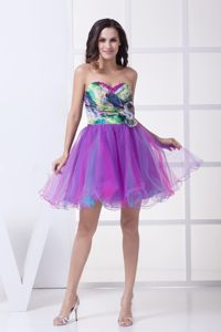 Lavender Organza Mini Dresses for Prom Princess with Printing