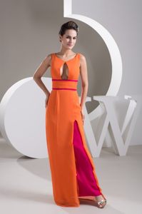Unique V-neck Orange Long Prom Dress for Girls with Cutout