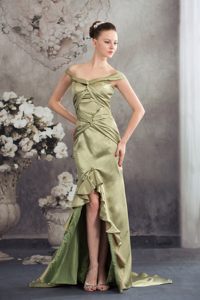 Outstanding Off The Shoulder High-low Green Prom formal Dress