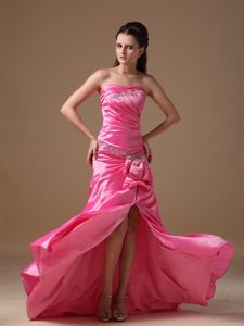 Classic High Slit Strapless Prom Celebrity Dress Beading Lace up Back
