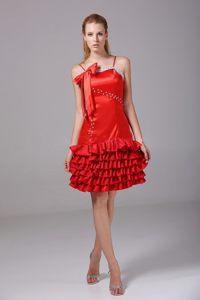 Beading Ruffled Red Spaghetti Straps Knee-length Montreal Prom Gowns