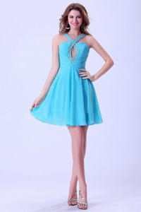 Beaded V-neck and Keyhole Aqua Blue Prom Cocktail Dress in Kent