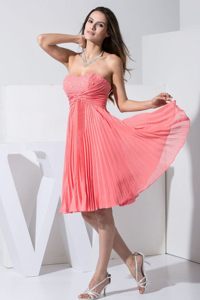 Beading and Pleating Watermelon Red Prom Homecoming Dress