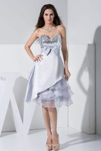 Sequin Bowknot Ruffled Decorated Bodice Grey Prom Party Dress