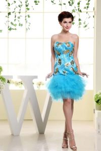 Exclusive Appliques and Tulle Prom Cocktail Gown in Baby Blue