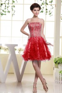 Impressive Red Ruffles Short Prom Party Dress Strapless Beading