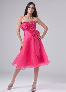 Sweetheart Hand Made Flowers Decorated Bust Prom Dress in Hot Pink