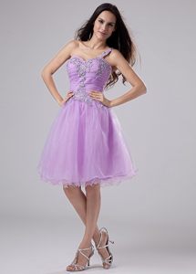 One Shoulder Ruched Appliques Prom Homecoming Dress in Lavender