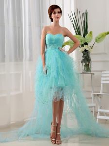 Pretty Organza High-low Sweetheart Beaded Prom Dress in Blue