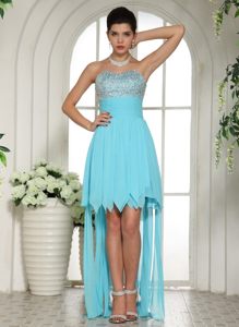 High-low Beaded Sweetheart Aqua Blue Prom Dress For Custom Made