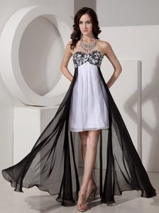 High Low Prom Dress in Black and White with Appliques and Beading