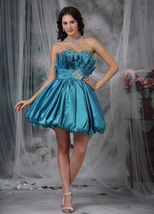 Sweetheart Mini-length Teal A-line Taffeta Beading Prom Homecoming Dress