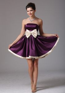 Strapless Ruffled Dark Purple Mini Prom Dress with Big Bowknot