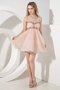 Cheap A-line Sweetheart Baby Pink Beading Prom Mini-length Organza