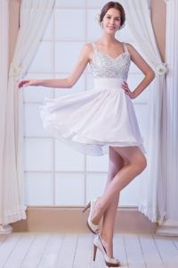 Beading Straps and Bodice Mini Chiffon Prom Cocktail Dress in White