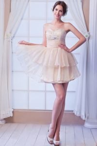 Champagne Sweetheart Beading Prom Dress in Satin and Organza