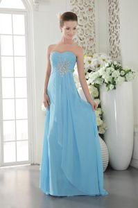 Brush Train Sweetheart Beaded Aqua Blue Dress for Prom Queen