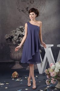 One Shoulder Navy Blue Prom Evening Dress with Asymmetrical Hem